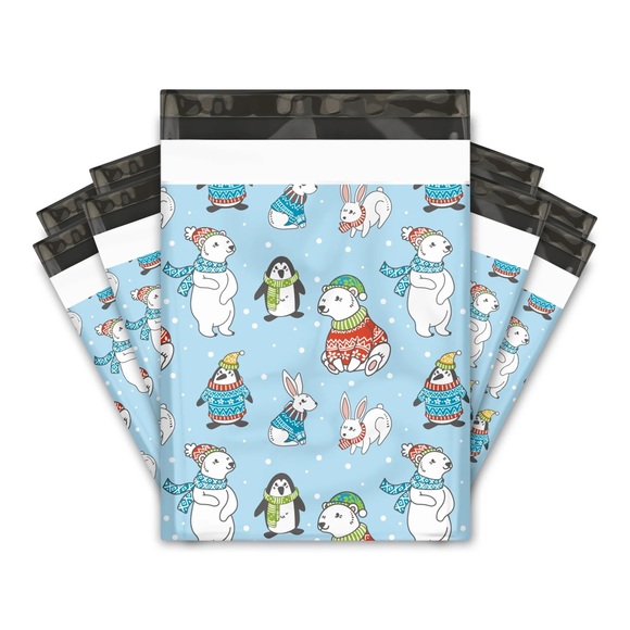 Christmas Winter Animals Poly Mailers 10x13 Pack of 25 - Picture 2 of 9